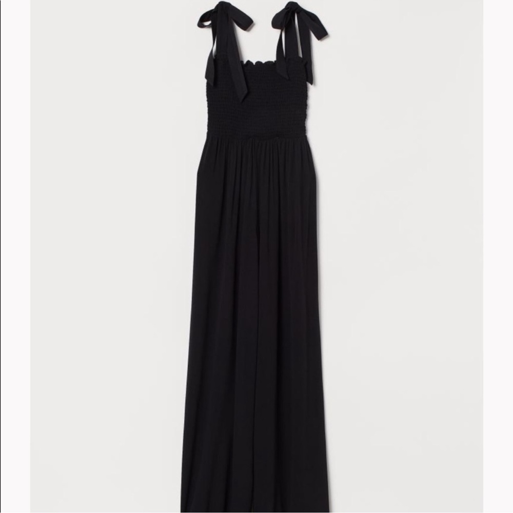 H&M Black Smocked Top Tie Shoulder Jumpsuit